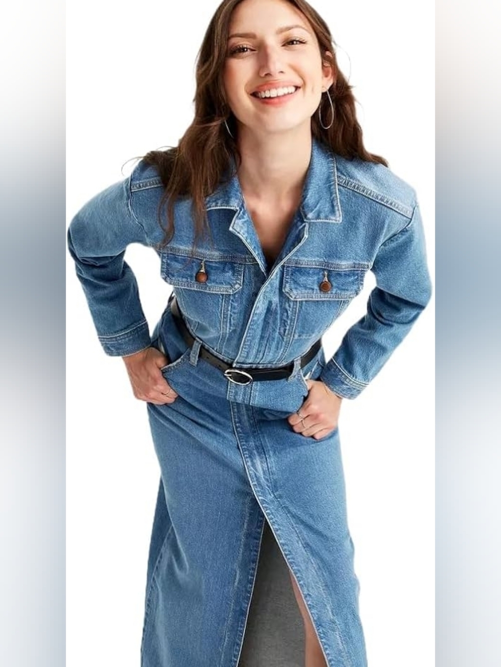 Universal Thread Women's Long Sleeve Denim Maxi Shirtdress Medium Blue Nwt - Picture 4 of 16